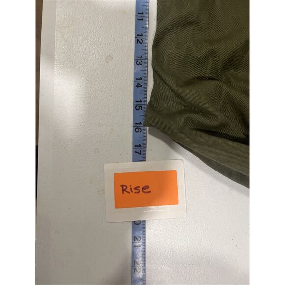 Future Collective Women Straight Leg Eyelet Olive Green Pants 14 Paperbag Waist - Picture 8 of 12